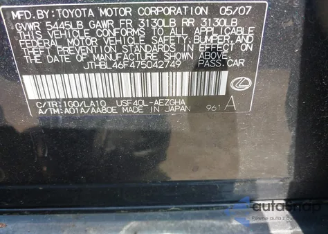 2007 Lexus Ls 460 z USA, uszkodzony, nr VIN JTHBL46F475042749